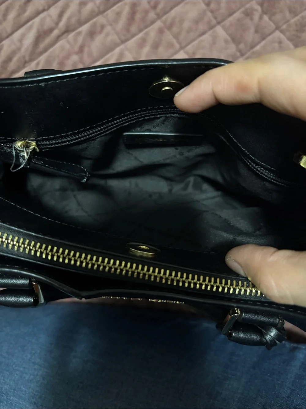 Michael Kors Black Patent Satchel with Gold MK Charm